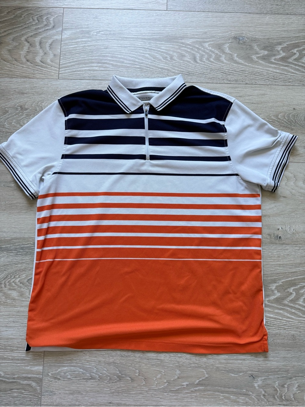 Club Room Men's Navy, White & Orange Striped Polo